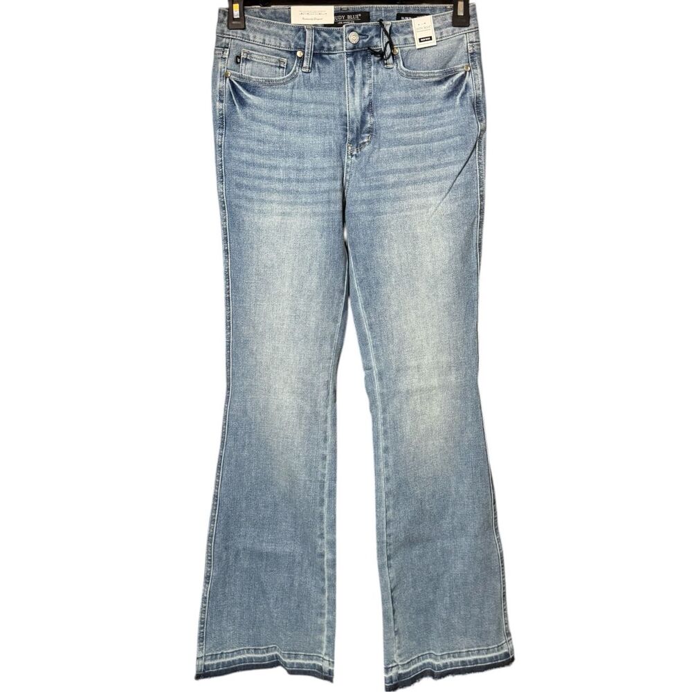 Judy Blue Mid Rise Bootcut Jeans Tummy Control Stretch Denim Raw Hem NWT - Picture 10 of 13